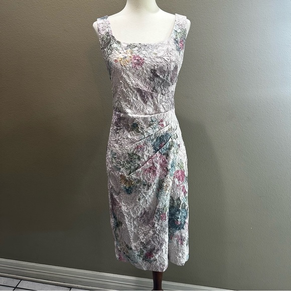 Floral Print Sleeveless Dress Adrianna Papell Ruched Sheath Midi Dress EUC - Picture 4 of 14